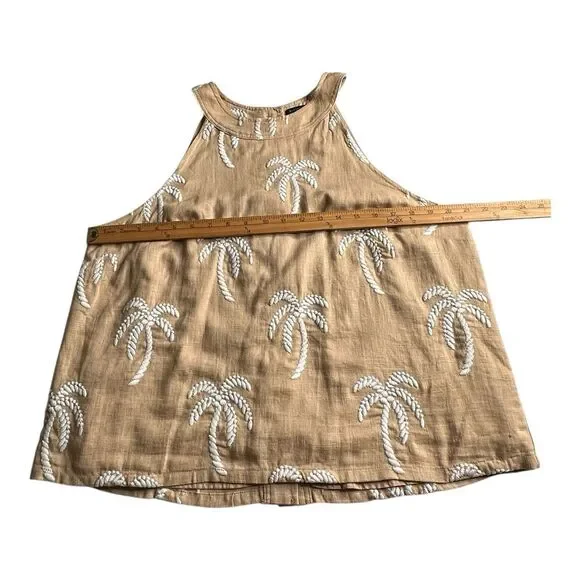 Ann Taylor Palm Embroidered Button Back Halter Tan Top, Size Large - Picture 8 of 16